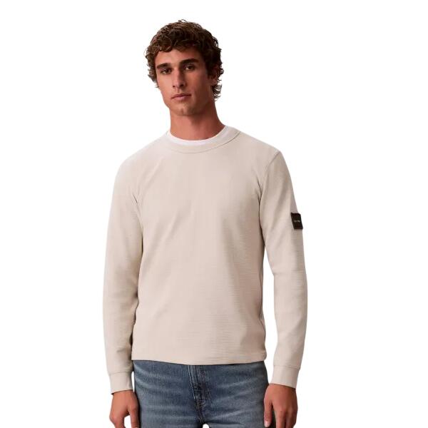 Ανδρική Μπλούζα Calvin Klein Ls Waffle Badge Crewnk Tee Moonstruck LV04RJ209G-PDJ