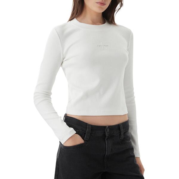 Γυναικεία Μπλούζα Calvin Klein A Ls Monogram Baby Tee Bright White LV047A803G-YAA