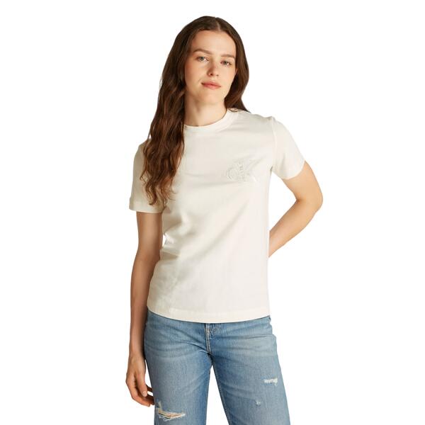 Γυναικείο T-Shirt Calvin Klein Satin Applique Regular Tee Ivory J20J223925-YBI