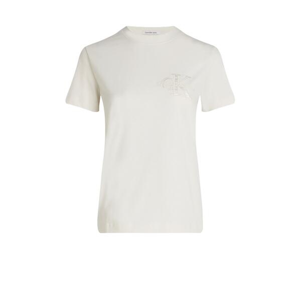 Γυναικείο T-Shirt Calvin Klein Satin Applique Regular Tee Ivory J20J223925-YBI