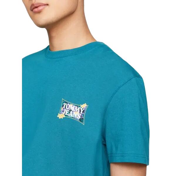 Ανδρικό T-shirt Tommy Jeans Tjm Reg Flower Power Tee Timeless Teal DM0DM18562-CT0