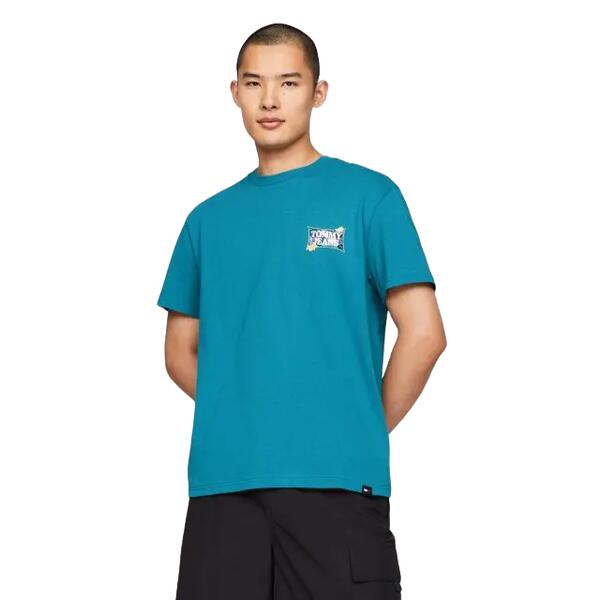 Ανδρικό T-shirt Tommy Jeans Tjm Reg Flower Power Tee Timeless Teal DM0DM18562-CT0