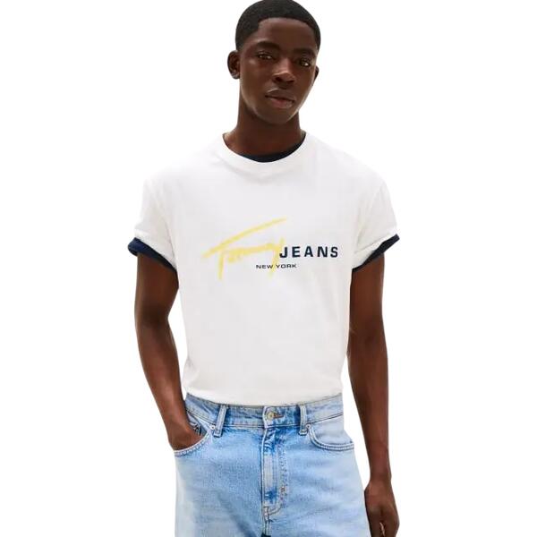 Aνδρικό Τ-shirt Tommy Jeans Reg Signtr Dna Ext Ecru DM0DM20817-YBL