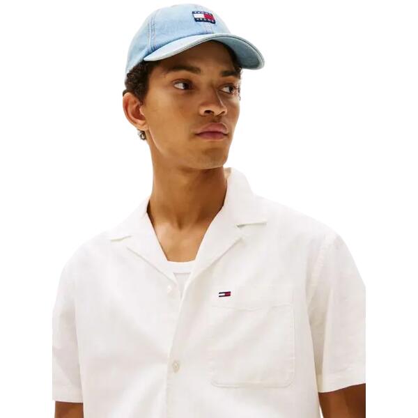 Ανδρικό Πουκάμισο Tommy Jeans Linen Blend Camp Ss Ext Ecru DM0DM20895-YBL