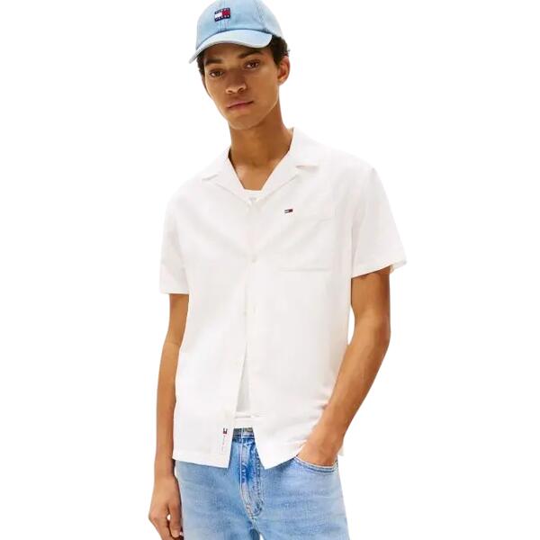 Ανδρικό Πουκάμισο Tommy Jeans Linen Blend Camp Ss Ext Ecru DM0DM20895-YBL