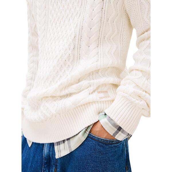 Ανδρικό Πουλόβερ Tommy Jeans Tjm Slm Badge Cable Knit Sweater Ancient White Tonal DM0DM22101-0K4