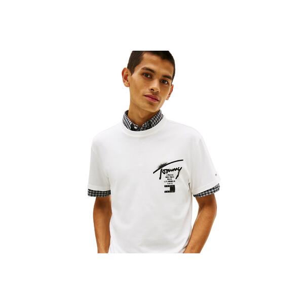 Ανδρικό T-Shirt Tommy Jeans Reg City Sign SS Tee Ext Ecru DM0DM22553-YBL