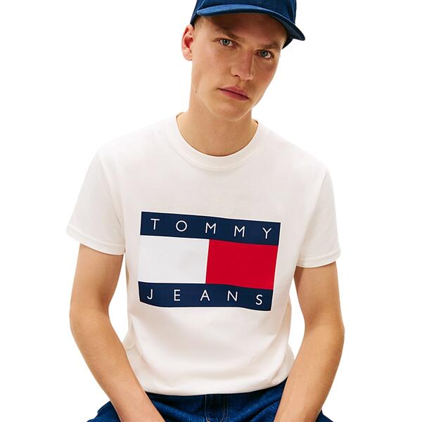 Ανδρικό T-Shirt Tommy Jeans Tjm Reg Big Flag Ss Tee Ext Ancient White DM0DM22645-YBH