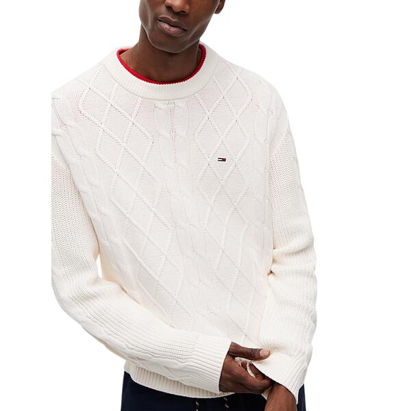 Ανδρικό Πουλόβερ Tommy Jeans Tjm Reg Classic Flag Cable Swtr Off White DM0DM23405-YBH