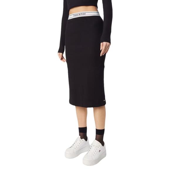 Γυναικεία Φούστα Tommy Jeans Tjw Logo Waistband Ribbed Skirt Black DW0DW15430-BDS