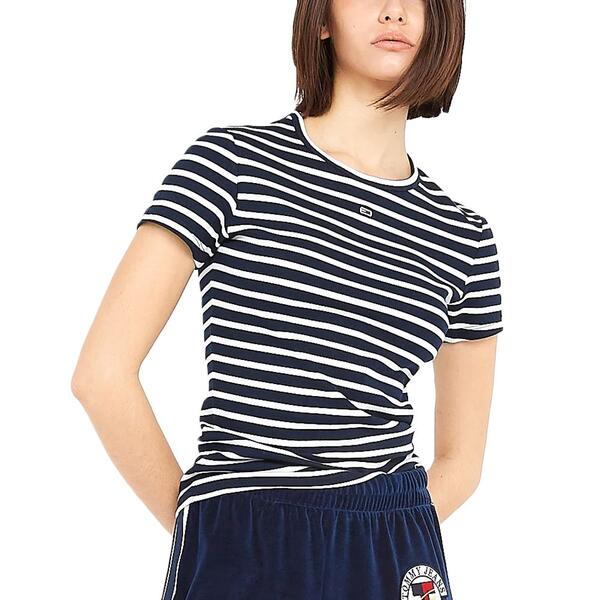 Γυναικείο T-shirt Tommy Jeans Slim Tonal Linear Tee Ext Dark Night Navy Stripe DW0DW17383-0A6