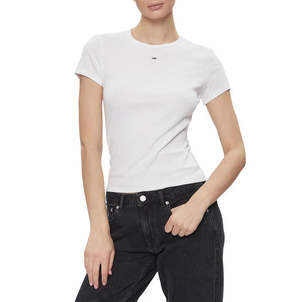 Γυναικεία Μπλούζα Tommy Jeans Slim Essential Rib Ss Ext White DW0DW17383-YBR