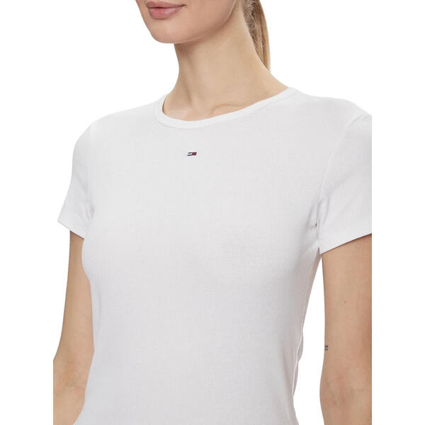 Γυναικεία Μπλούζα Tommy Jeans Slim Essential Rib Ss Ext White DW0DW17383-YBR