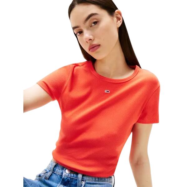 Γυναικείο T-shirt Tommy Jeans Slim Tonal Linear Tee Ext Bright Vermillion DW0DW17383-SN6
