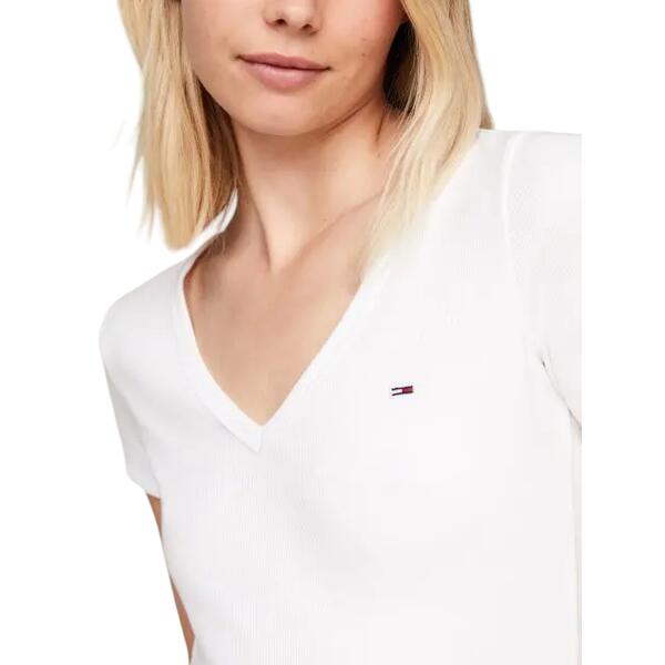 Γυναικείο T-shirt Tommy Jeans Slim Essential Rib V Ss White DW0DW17385-YBR