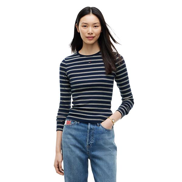 Γυναικεία Μπλούζα Τommy Jeans Tjw Slim Essential Rib Ls Dark Blue Day Lily Stripe DW0DW17387-0X5