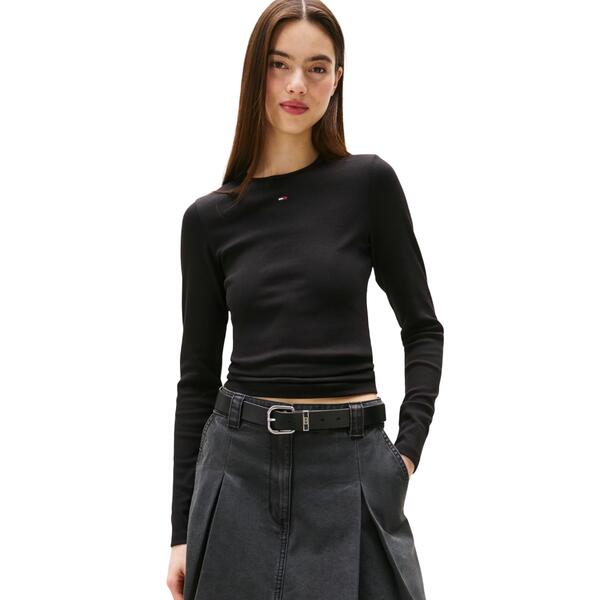 Γυναικεία Μπλούζα Τommy Jeans Tjw Slim Esswntial Rib Ls Black DW0DW17387-BDS