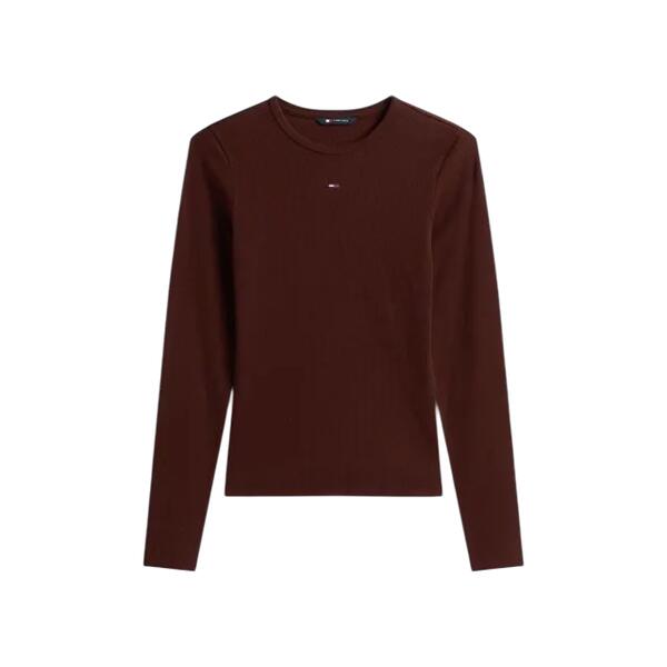 Γυναικεία Μπλούζα Τommy Jeans Tjw Slim Essential Rib Ls Rich Brown DW0DW17387-GS7