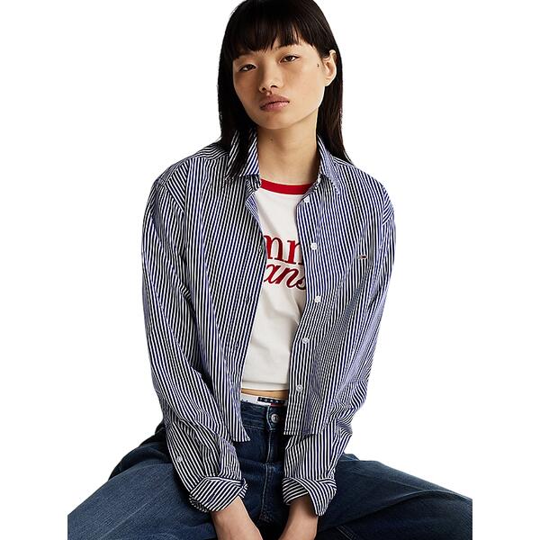 Γυναικείο Πουκάμισο Tommy Jeans Crp Rlx Poplin Navy White Stripe DW0DW19354-0A7