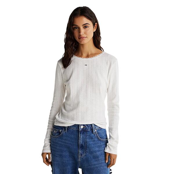Γυναικεία Μπλούζα Tommy Jeans Slim Pointelle Rib Ls Ecru DW0DW19503-YBL