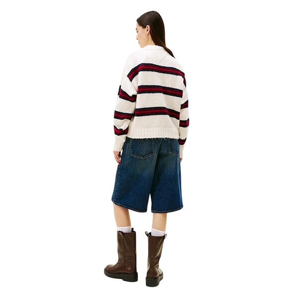 Γυναικείο Πουλόβερ Τommy Jeans Tjw Badge Stripe Fluffy Sweater Ancient White / Stripe DW0DW21679-YBH