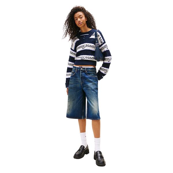 Γυναικείο Πουλόβερ Tommy Jeans Tjw Stripe Logo Sweater Ext Dark Night Navy / Stripe DW0DW21682-C1G