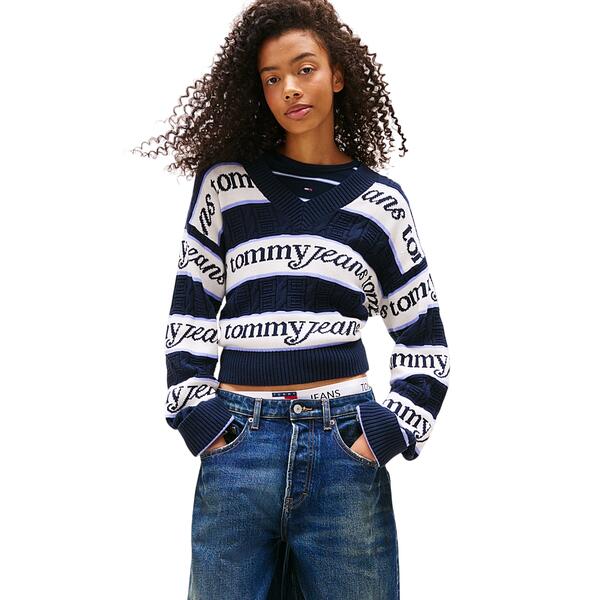 Γυναικείο Πουλόβερ Tommy Jeans Tjw Stripe Logo Sweater Ext Dark Night Navy / Stripe DW0DW21682-C1G