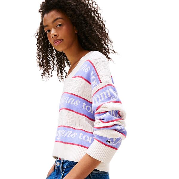 Γυναικείο Πουλόβερ Tommy Jeans Tjw Stripe Logo Sweater Ext Ancient White / Stripe DW0DW21682-YBH