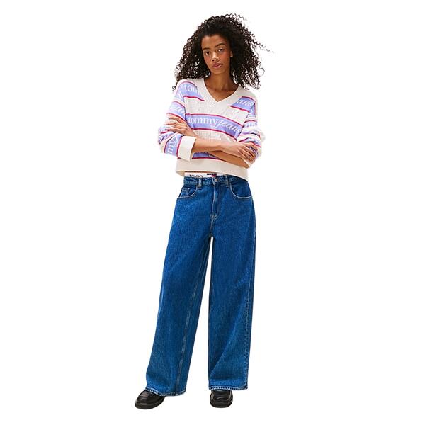 Γυναικείο Πουλόβερ Tommy Jeans Tjw Stripe Logo Sweater Ext Ancient White / Stripe DW0DW21682-YBH