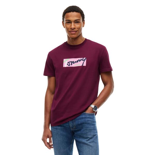 Ανδρικό T-shirt Tommy Jeans Tjm Reg Signature Tee Ext Calypso Berry DM0DM23547-V11