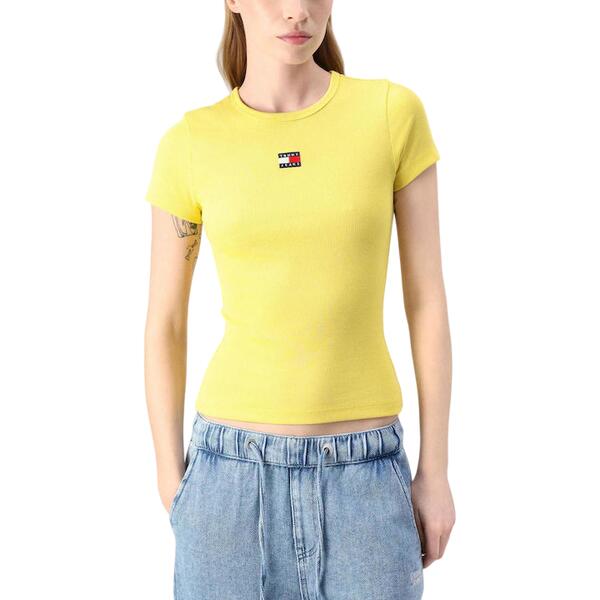 Γυναικείο T-shirt Tommy Jeans Tjw Slim Badge Rib Yellow Dahlia DW0DW17881-ZGP