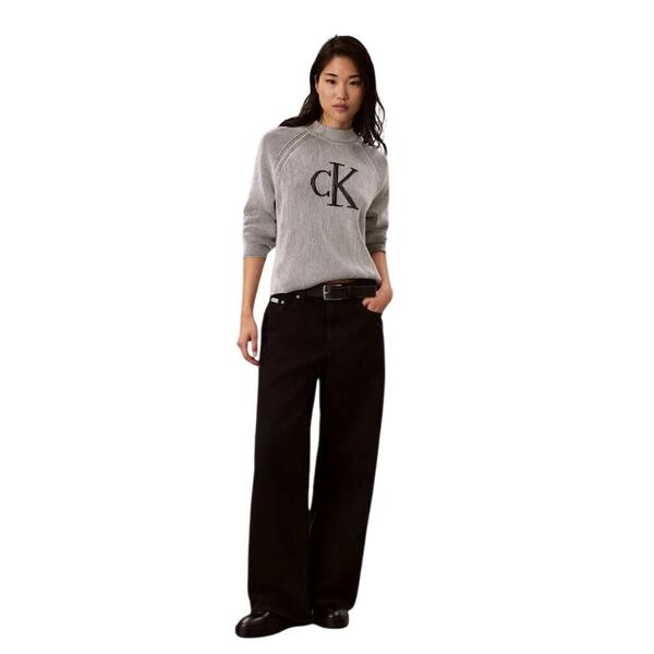 Γυναικείο Πουλόβερ Calvin Klein Bicolor Rib Mock Neck Logo Black Combo LV047H317G-UB1