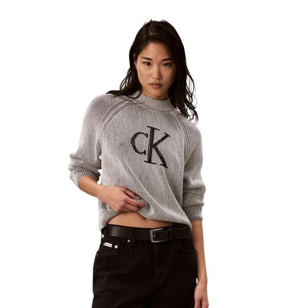 Γυναικείο Πουλόβερ Calvin Klein Bicolor Rib Mock Neck Logo Black Combo LV047H317G-UB1