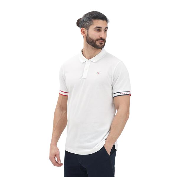 Ανδρικό Polo Tommy Jeans Slim Flag Cuff Polo Ext Ecru DM0DM21306-YBL