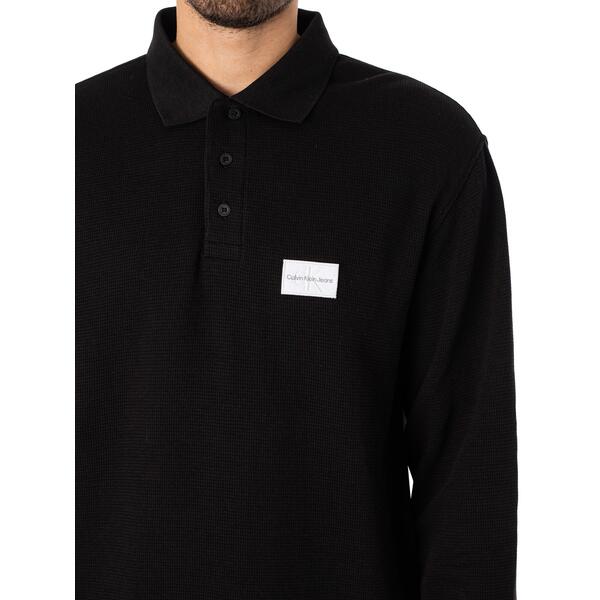 Ανδρική Μπλούζα Calvin Klein Shrunken Badge Waffle Ls Polo Ck Black J30J322448-BEH