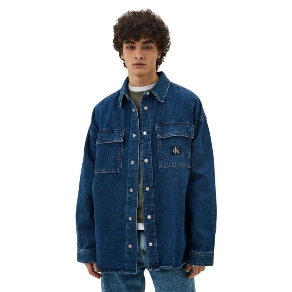 Ανδρικό Πουκάμισο Calvin Klein Oversized Linear Shirt Denim Dark J30J324579-1BJ