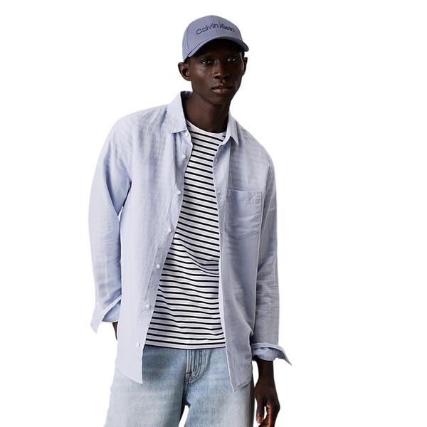 Ανδρικό Πουκάμισο Calvin Klein Linen Cotton Regular L s Shirt Zen Blue K10K114488-DWE