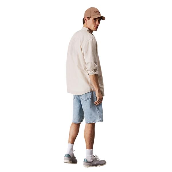 Ανδρικό Πουκάμισο Calvin Klein Linen Cotton Regular L s Shirt Silver Lining K10K114488-PE0