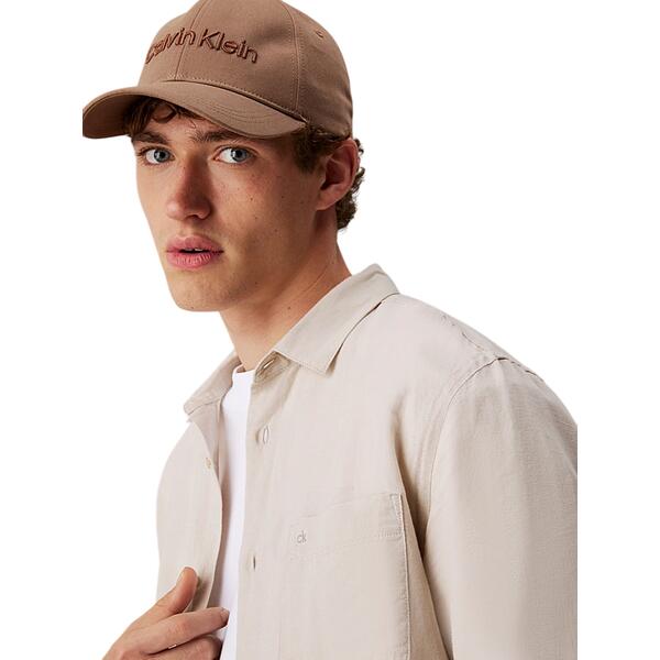 Ανδρικό Πουκάμισο Calvin Klein Linen Cotton Regular L s Shirt Silver Lining K10K114488-PE0