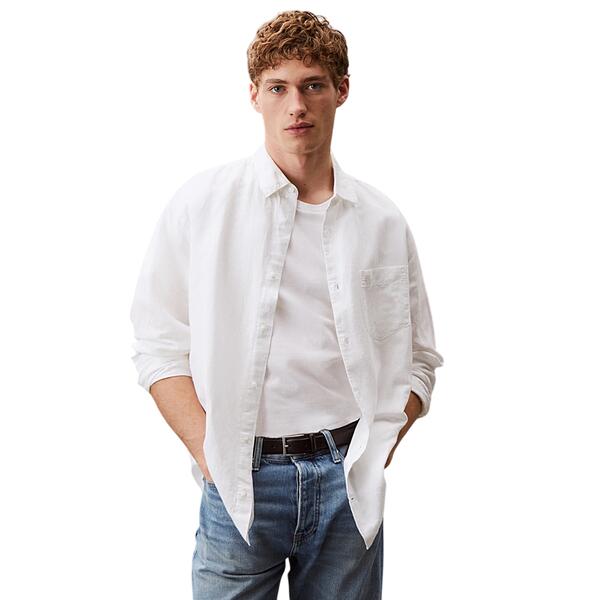 Ανδρικό Πουκάμισο Calvin Klein Linen Cotton Regular L s Shirt Brilliant White K10K114488-YAA