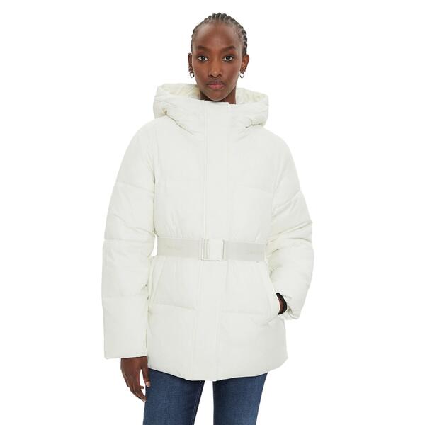 Γυναικείο Μπουφάν Calvin Klein Logo Belt Short Puffer Ivory J20J224107-YBI
