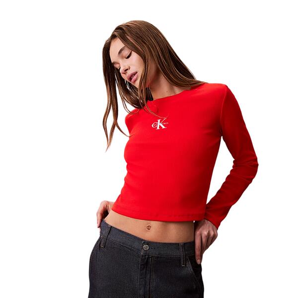 Γυναικεία Μπλούζα Calvin Klein A-Ls Monogram Baby Tee Fiery Red LV047A803G-BJ8