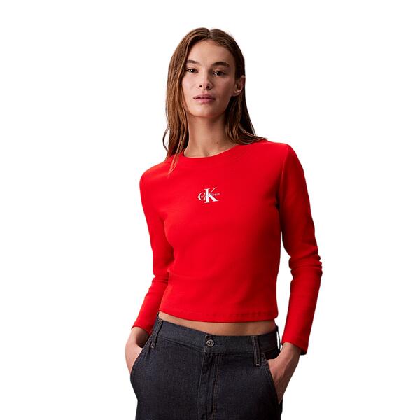 Γυναικεία Μπλούζα Calvin Klein A-Ls Monogram Baby Tee Fiery Red LV047A803G-BJ8