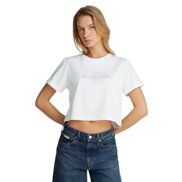 Γυναικείο T-Shirt Calvin Klein Ss Liquid Ck Cropped Tee Brilliant White LV047AB814-YAA
