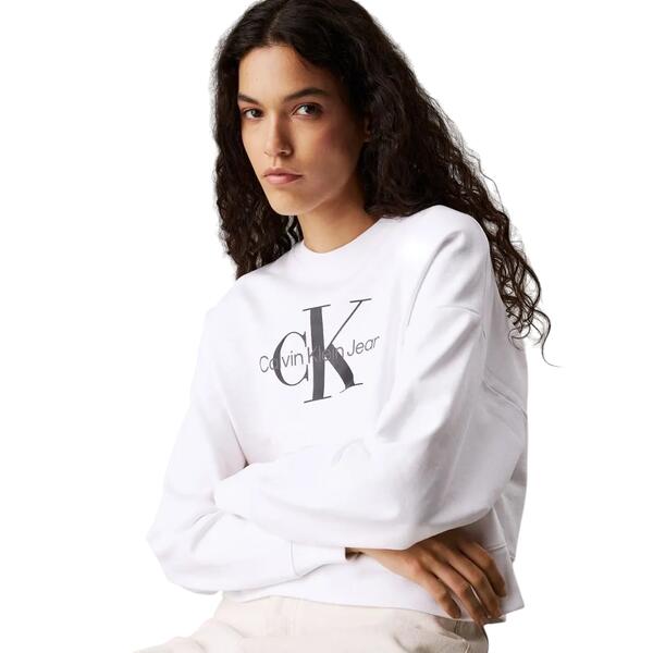 Γυναικείο Φούτερ Calvin Klein Ls Monologo French Terry Rlxd Cn Brilliant White LV047B234G-YAA
