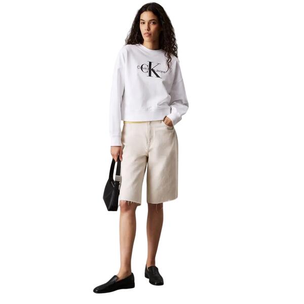 Γυναικείο Φούτερ Calvin Klein Ls Monologo French Terry Rlxd Cn Brilliant White LV047B234G-YAA