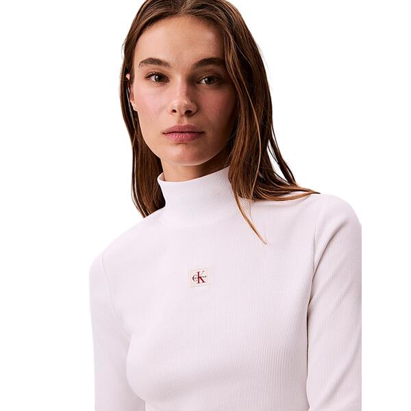 Γυναικεία Μπλούζα Calvin Klein Ls Woven Label Turtleneck Brilliant White LV047D203G-YAA