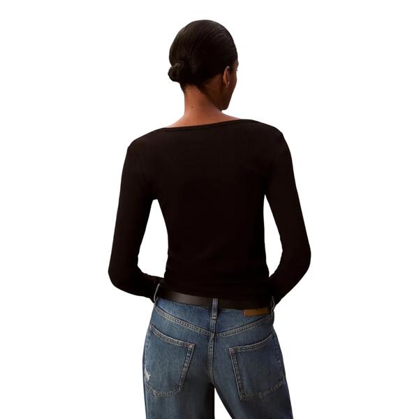 Γυναικεία Μπλούζα Calvin Klein Jeans Ls Woven Label 2X2 Rib Scoop Nec Black LV047D218G-UB1