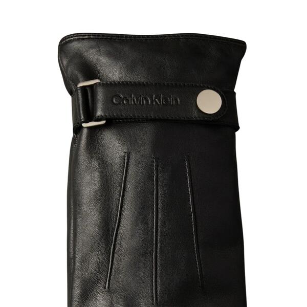 Ανδρικά Γάντια Calvin Klein Logo Strap Smooth Leather Gloves Black LV04D8035G-UB1
