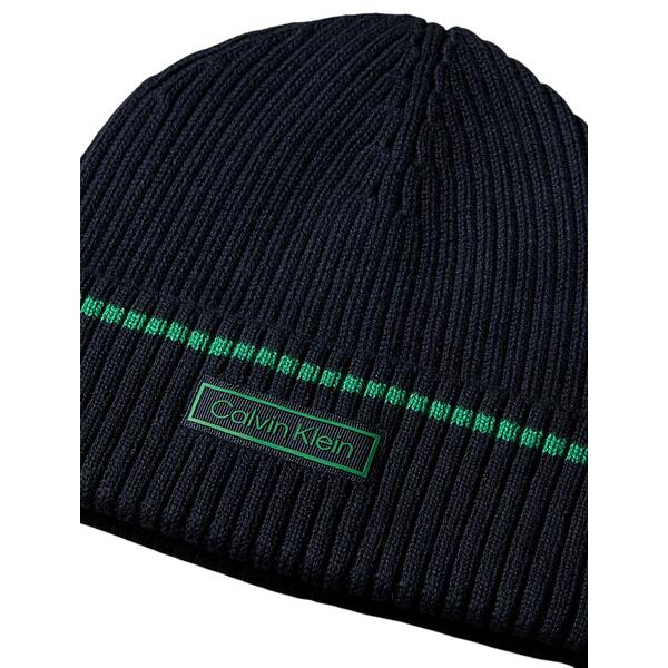 Ανδρικός Σκούφος Calvin Klein Patch Rib Cotton Tipping Beanie Dark Sapphire/Verdant Green